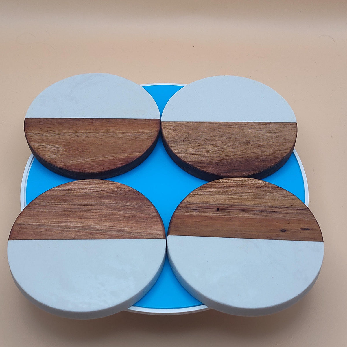 Personalized Marble and Wood Coasters Set of 4, Custom Engraved Acacia Wood Coaster, Housewarming Gift, Monogrammed Wedding Drink Mats