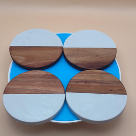 Personalized Marble and Wood Coasters Set of 4, Custom Engraved Acacia Wood Coaster, Housewarming Gift, Monogrammed Wedding Drink Mats