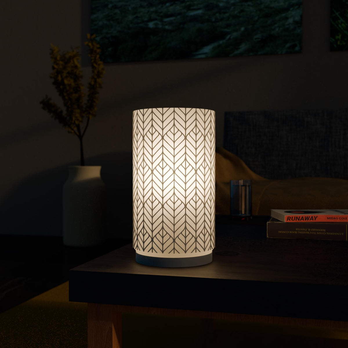 3D Printed Geometric Table Lamp, Cylindrical Chevron Accent Light, Mid Century Modern Desk Lamp, Minimalist Boho Bedroom Decor