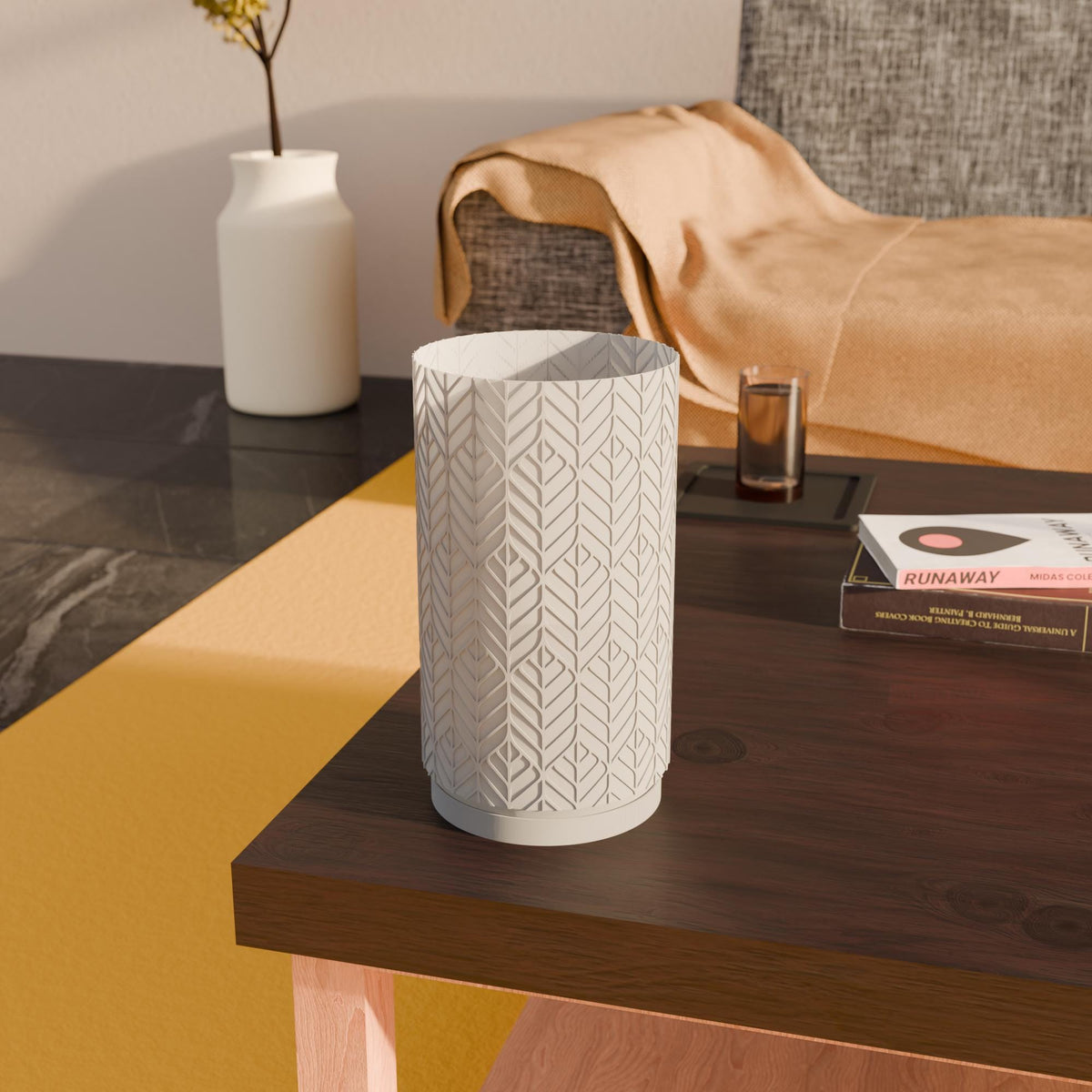3D Printed Geometric Table Lamp, Cylindrical Chevron Accent Light, Mid Century Modern Desk Lamp, Minimalist Boho Bedroom Decor