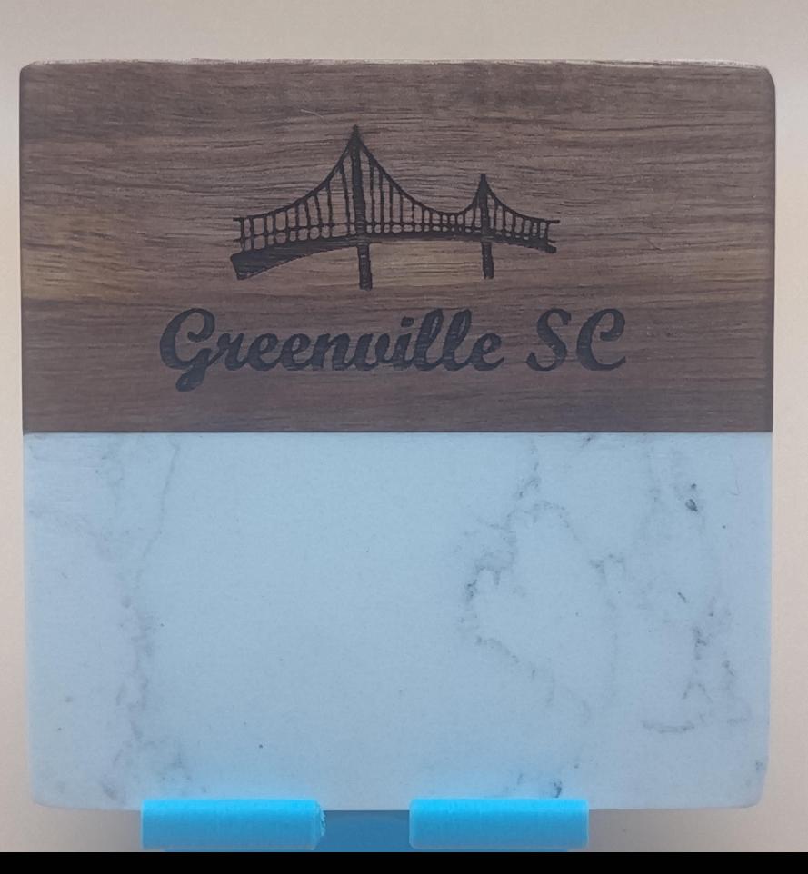 Personalized Marble and Wood Coasters Set of 4, Custom Engraved Acacia Wood Coaster, Housewarming Gift, Monogrammed Wedding Drink Mats