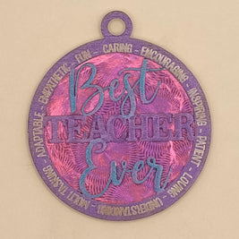 Personalized Teacher Christmas Ornament, Custom Best Teacher Ever Engraved Gift, 3D Laser Cut Wood Shimmering Holographic School Bauble