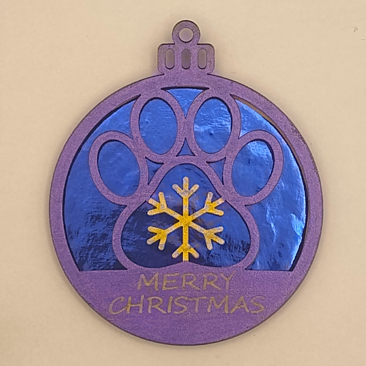 Holographic Pet Paw Print Christmas Ornament, Custom Name Laser Cut Wood Dog Cat Remembrance Bauble, Shimmering Iridescent Holiday Gift