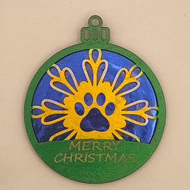 Holographic Dog Cat Paw Christmas Ornament, Custom Name Laser Cut Wood Snowflake Pet Memorial Bauble, Shimmering Iridescent Holiday Gift