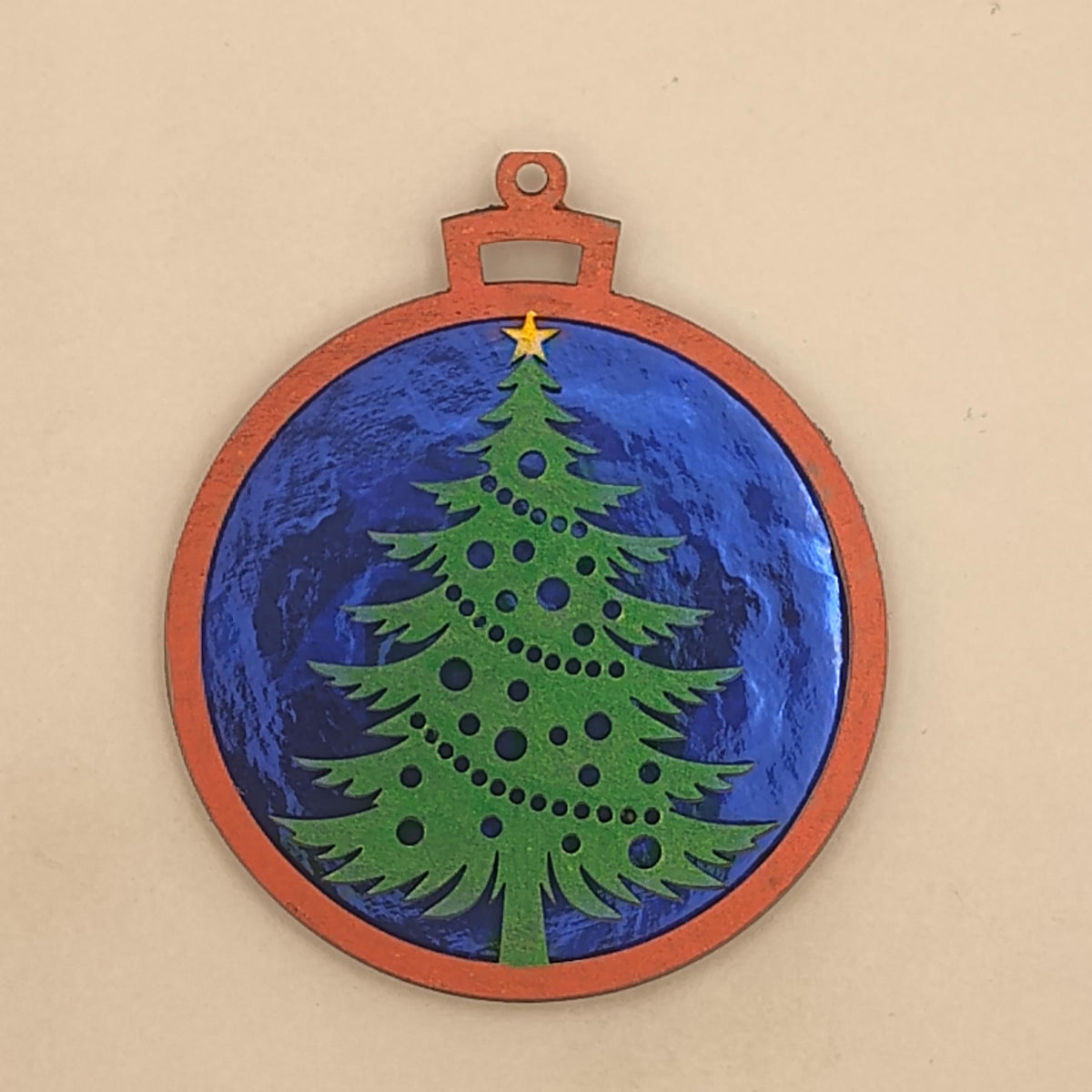 Holographic Christmas Tree Ornament, Multi Layer Laser Cut Wooden Holiday Bauble, Shimmering Geometric Forest Winter Silhouette Gift