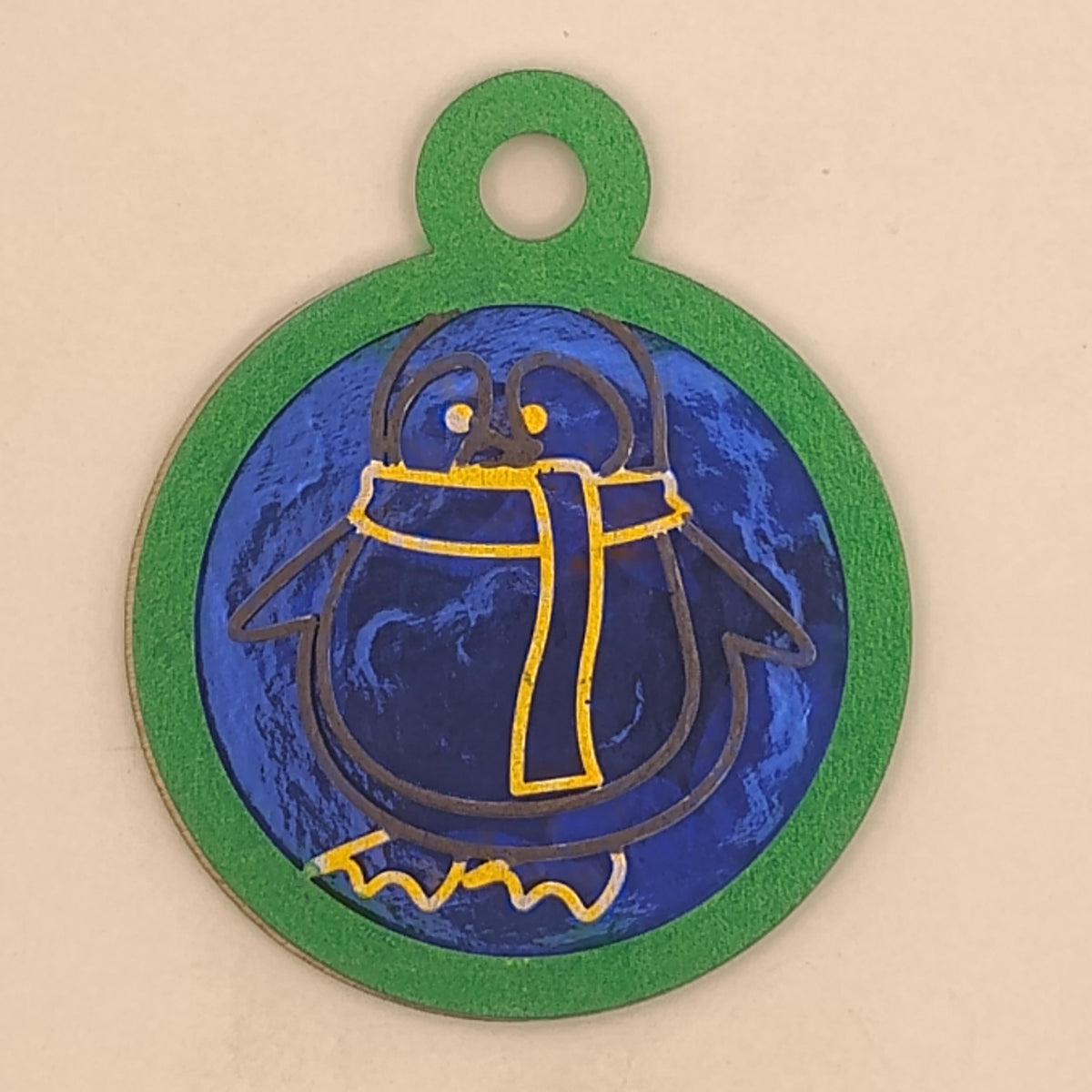 Holographic Penguin Christmas Ornament, Custom Name Laser Cut Wood Winter Animal Bauble, Shimmering Iridescent Cute Holiday Tree Gift