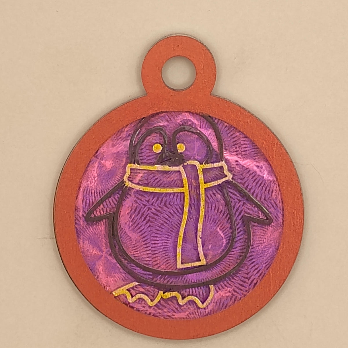 Holographic Penguin Christmas Ornament, Custom Name Laser Cut Wood Winter Animal Bauble, Shimmering Iridescent Cute Holiday Tree Gift