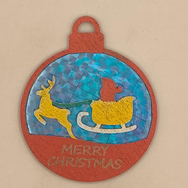 Flying Santa Sleigh Christmas Ornament, Custom Name Laser Cut Wood Reindeer Bauble, Shimmering Holographic Holiday Tree Gift