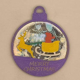 Flying Santa Sleigh Christmas Ornament, Custom Name Laser Cut Wood Reindeer Bauble, Shimmering Holographic Holiday Tree Gift