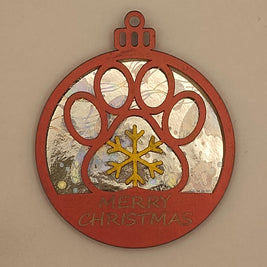 Holographic Pet Paw Print Christmas Ornament, Custom Name Laser Cut Wood Dog Cat Remembrance Bauble, Shimmering Iridescent Holiday Gift