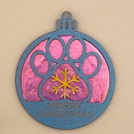Holographic Pet Paw Print Christmas Ornament, Custom Name Laser Cut Wood Dog Cat Remembrance Bauble, Shimmering Iridescent Holiday Gift
