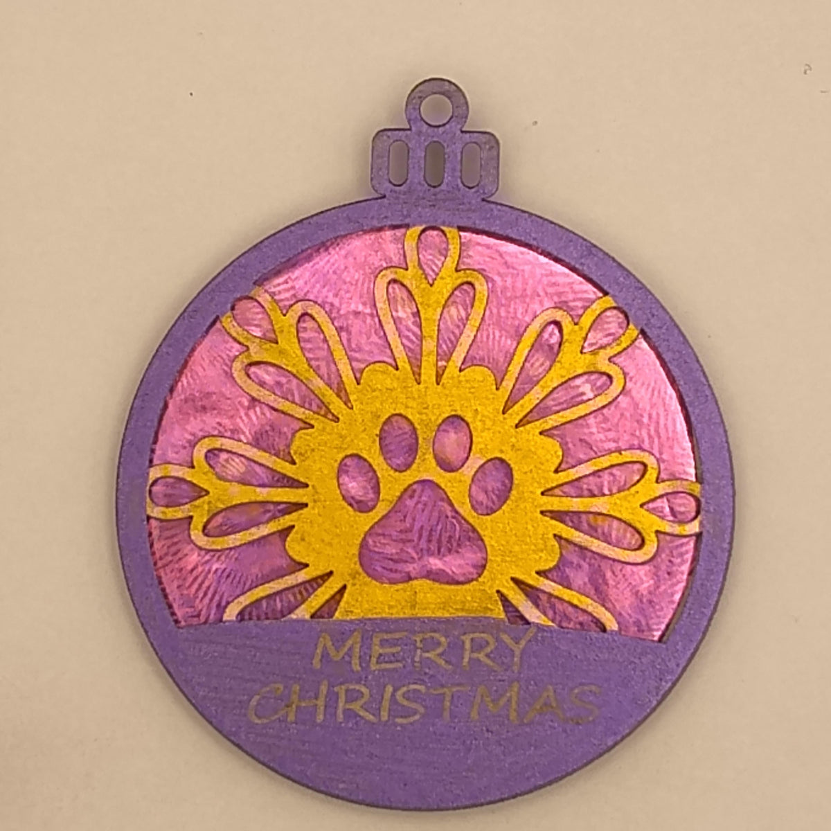 Holographic Dog Cat Paw Christmas Ornament, Custom Name Laser Cut Wood Snowflake Pet Memorial Bauble, Shimmering Iridescent Holiday Gift