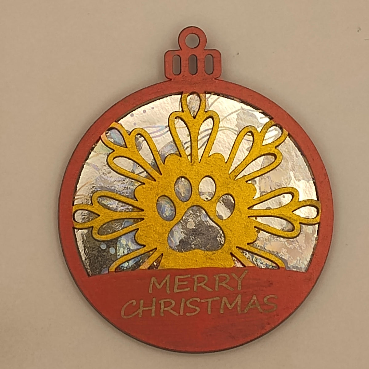 Holographic Dog Cat Paw Christmas Ornament, Custom Name Laser Cut Wood Snowflake Pet Memorial Bauble, Shimmering Iridescent Holiday Gift