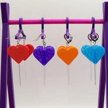 Fun 3D Printed Heart Lollipop Earrings