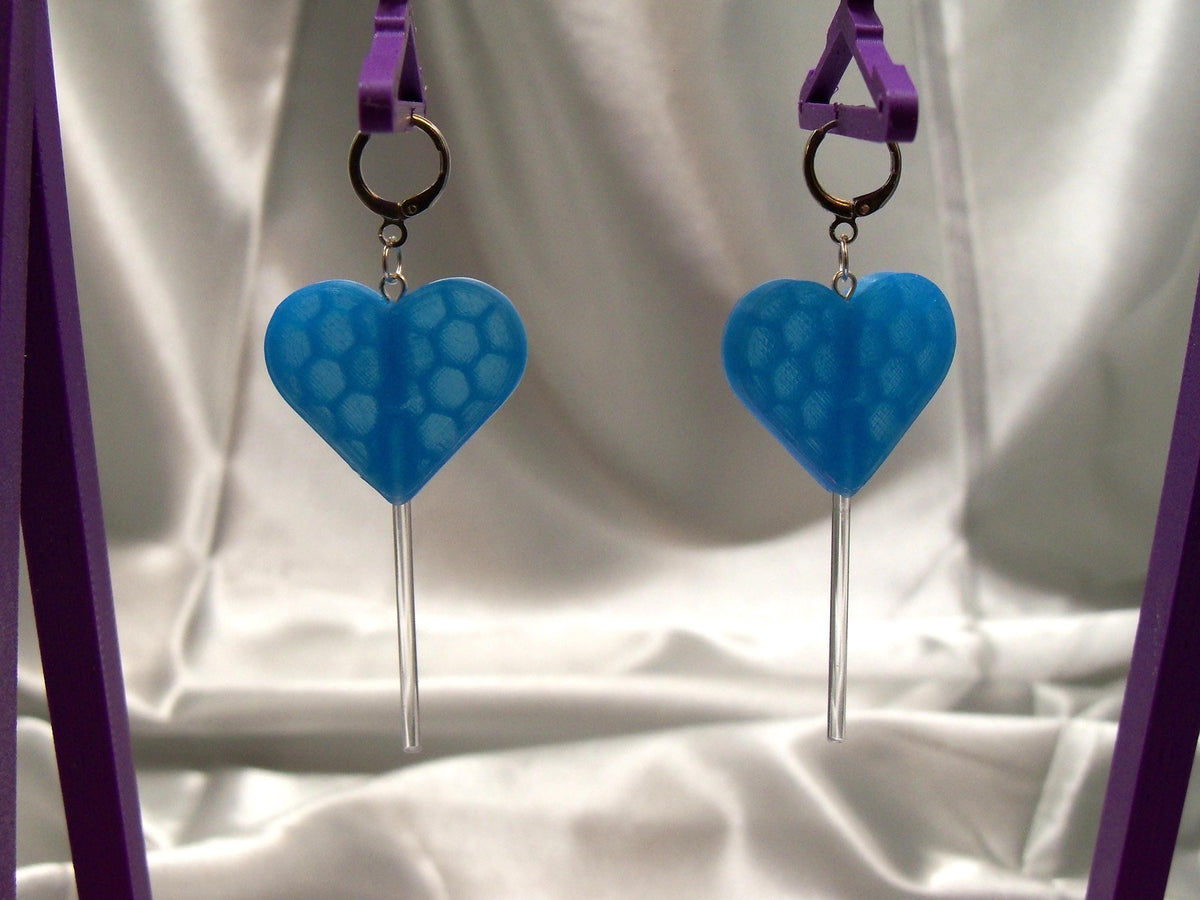 Fun 3D Printed Heart Lollipop Earrings