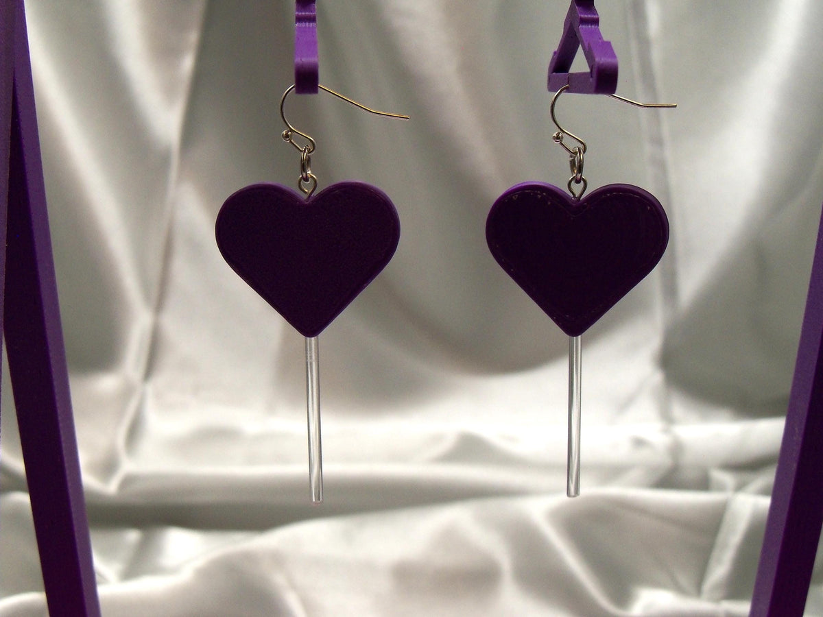 Fun 3D Printed Heart Lollipop Earrings
