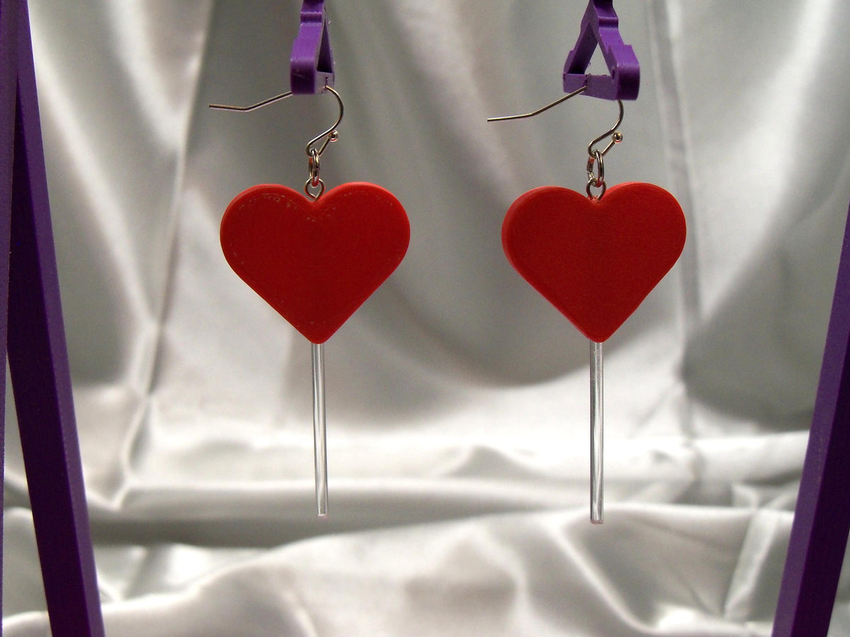 Fun 3D Printed Heart Lollipop Earrings