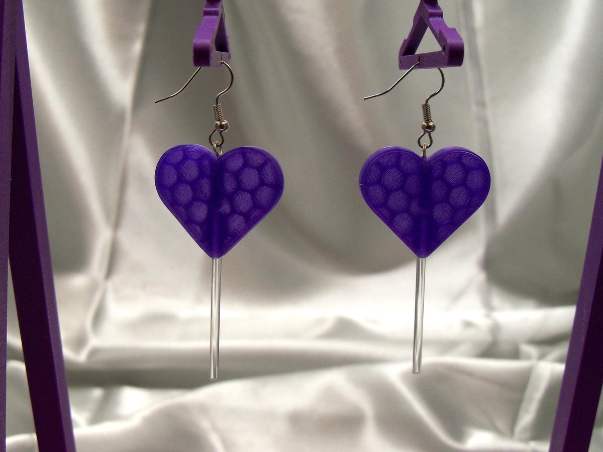 Fun 3D Printed Heart Lollipop Earrings