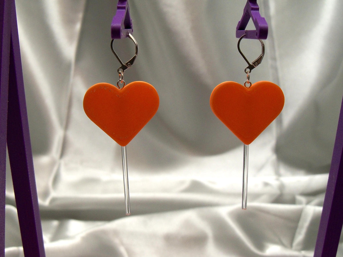 Fun 3D Printed Heart Lollipop Earrings