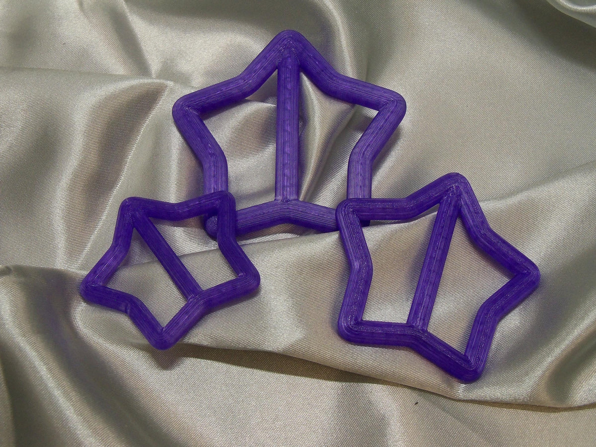 3D Printed Crystal Star Shirt Clips, Pack of 3 Sizes (50-70mm)