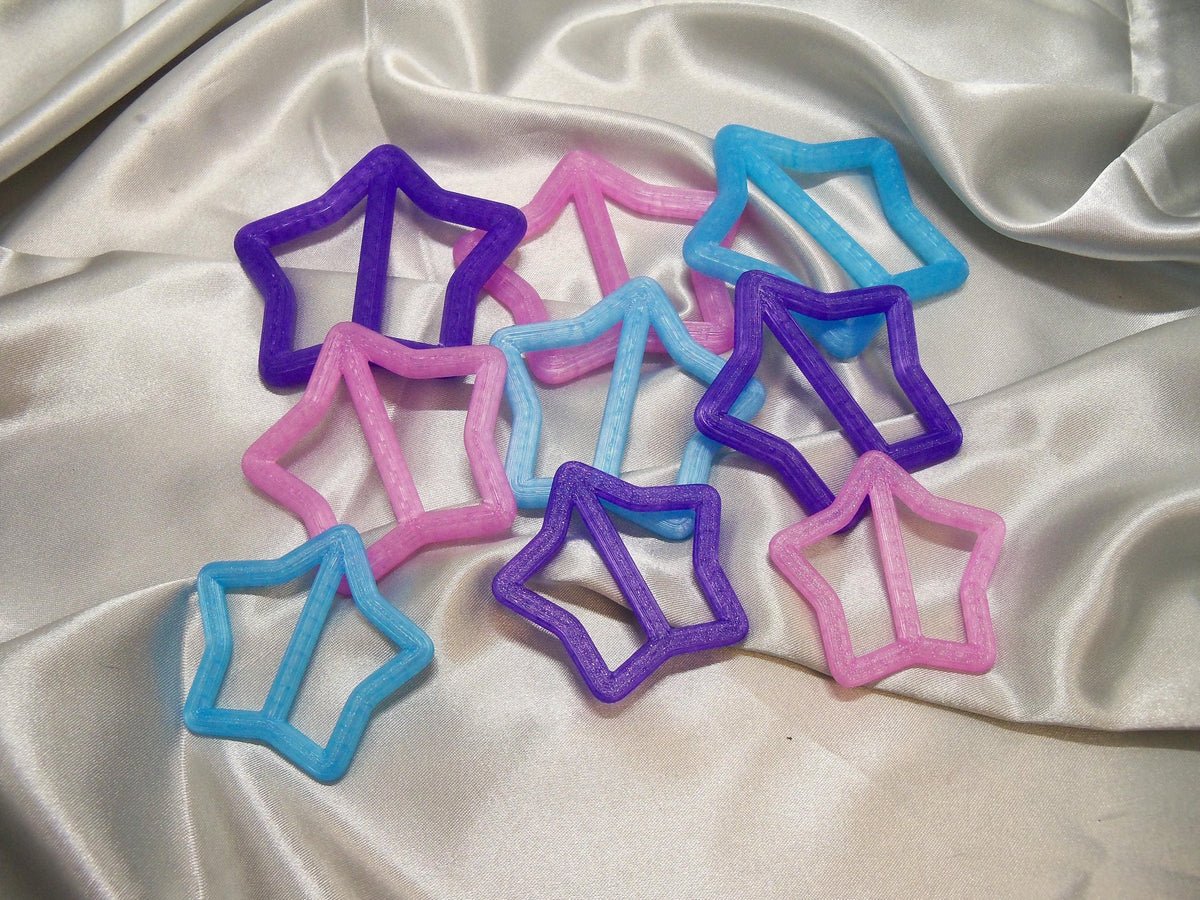 3D Printed Crystal Star Shirt Clips, Pack of 3 Sizes (50-70mm)