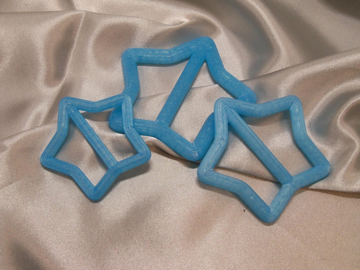 3D Printed Crystal Star Shirt Clips, Pack of 3 Sizes (50-70mm)