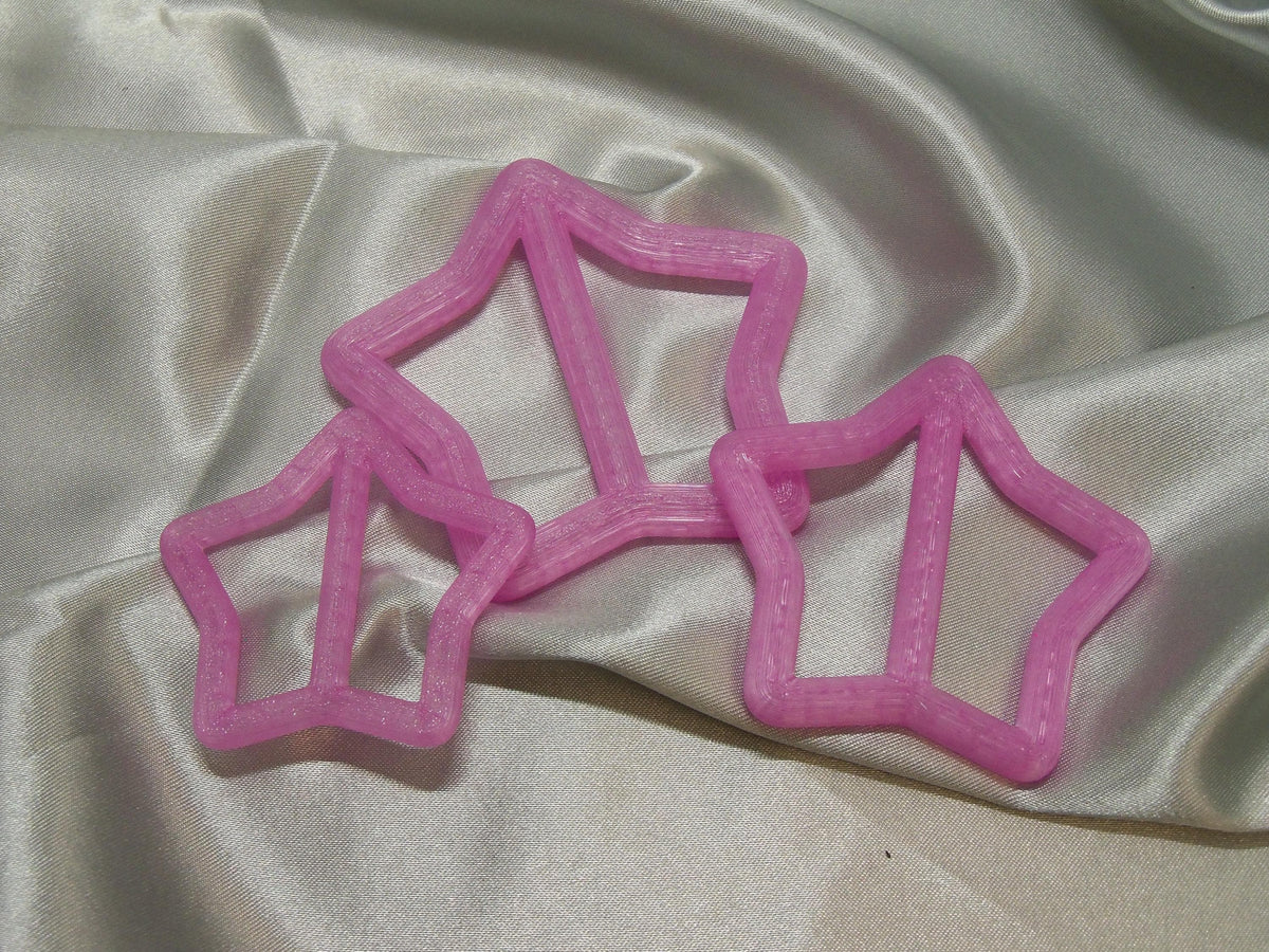 3D Printed Crystal Star Shirt Clips, Pack of 3 Sizes (50-70mm)