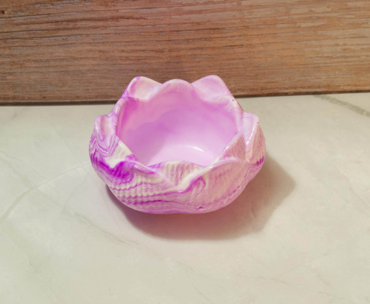 Sculptural Eco-resin Lotus Flower Bowl - Marbled Stone Ring Dish Catchall, Decorative Candle Catchall- Signature Series Lotus Bowl