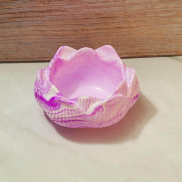 Sculptural Eco-resin Lotus Flower Bowl - Marbled Stone Ring Dish Catchall, Decorative Candle Catchall- Signature Series Lotus Bowl