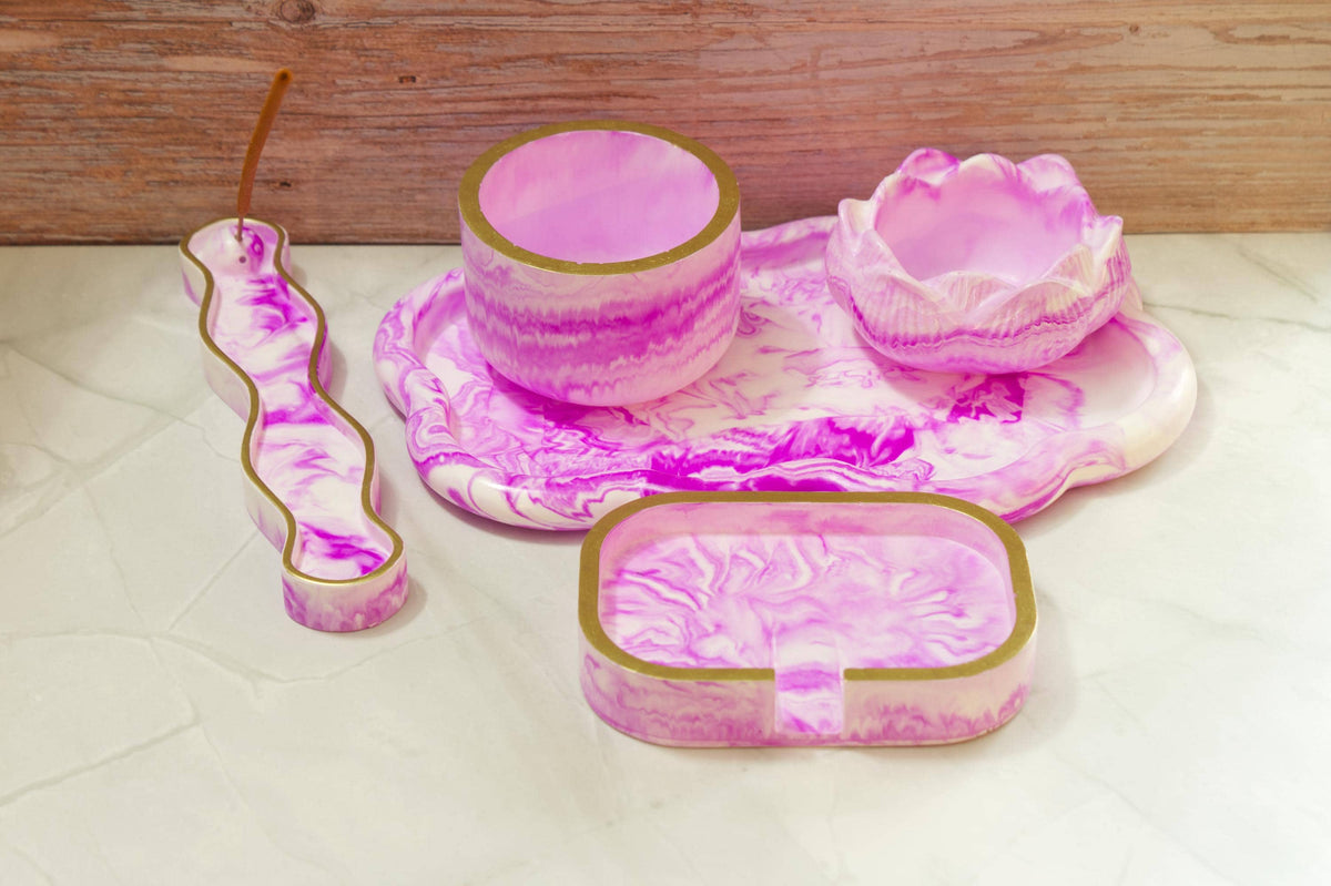 Sculptural Eco-resin Lotus Flower Bowl - Marbled Stone Ring Dish Catchall, Decorative Candle Catchall- Signature Series Lotus Bowl