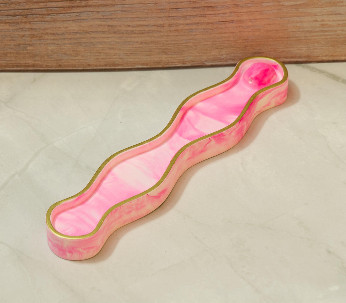 Organic Wavy Eco-resin Incense Stick Burner - Marbled Stone Ash Catcher, Modern Aromatherapy Meditation Deck - The Horizon Wave Incense Dock