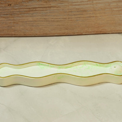 Organic Wavy Eco-resin Incense Stick Burner - Marbled Stone Ash Catcher, Modern Aromatherapy Meditation Deck - The Horizon Wave Incense Dock