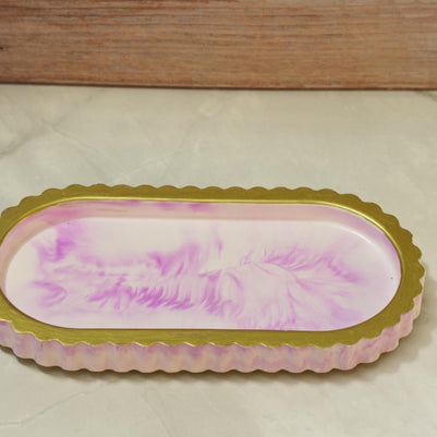 Modern Ribbed Vanity Tray - Celestial Wave Deck Eco-Resin Bathroom Countertop Organizer, Marbled Makeup Perfume Board, Sculptural Ring Plate
