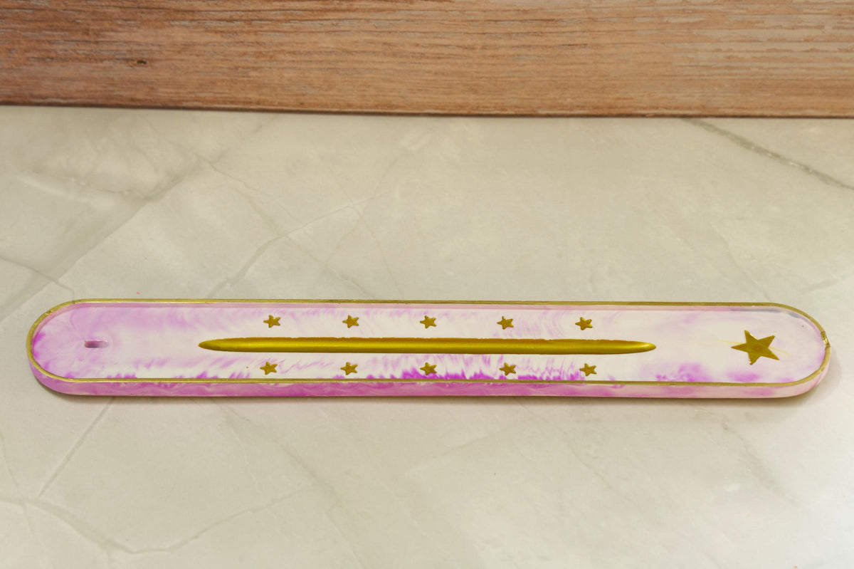 Modern Wavy Incense Holder - Twilight Incense Dock Eco-Resin Bathroom Countertop Ash Catcher, Marbled Pastel Aromatherapy Deck