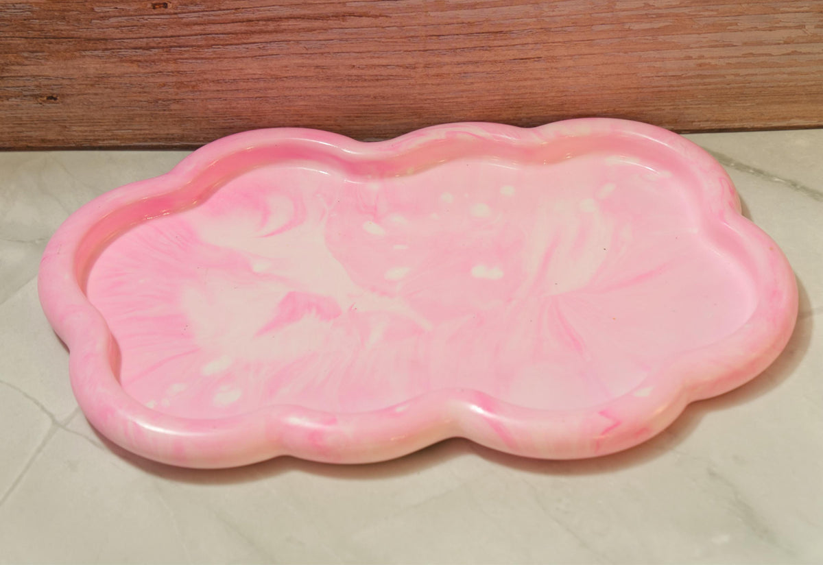 Luxury Eco-resin Bathroom Vanity Tray - Heavy Marbled Catchall Tray, Modern Cloud Shaped Jewelry Plate Countertop Deck The Horizon Wave Tray