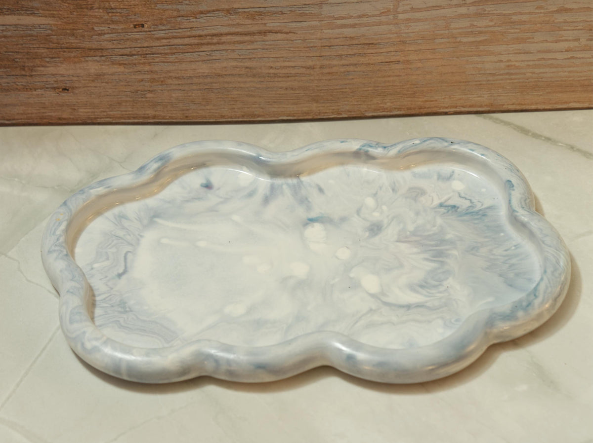 Luxury Eco-resin Bathroom Vanity Tray - Heavy Marbled Catchall Tray, Modern Cloud Shaped Jewelry Plate Countertop Deck The Horizon Wave Tray