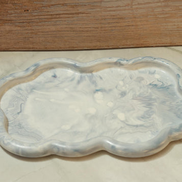 Luxury Eco-resin Bathroom Vanity Tray - Heavy Marbled Catchall Tray, Modern Cloud Shaped Jewelry Plate Countertop Deck The Horizon Wave Tray