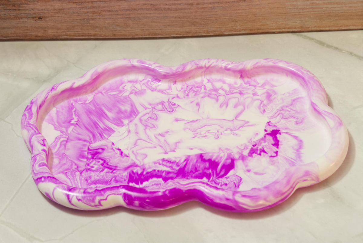Luxury Eco-resin Bathroom Vanity Tray - Heavy Marbled Catchall Tray, Modern Cloud Shaped Jewelry Plate Countertop Deck The Horizon Wave Tray