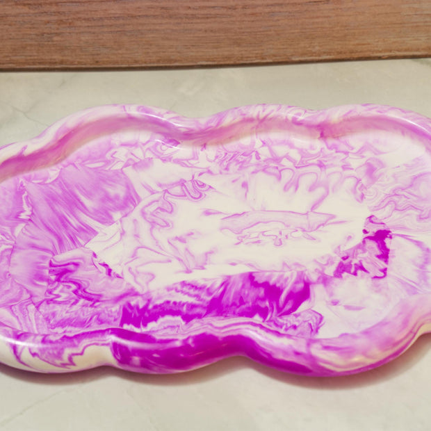 Luxury Eco-resin Bathroom Vanity Tray - Heavy Marbled Catchall Tray, Modern Cloud Shaped Jewelry Plate Countertop Deck The Horizon Wave Tray