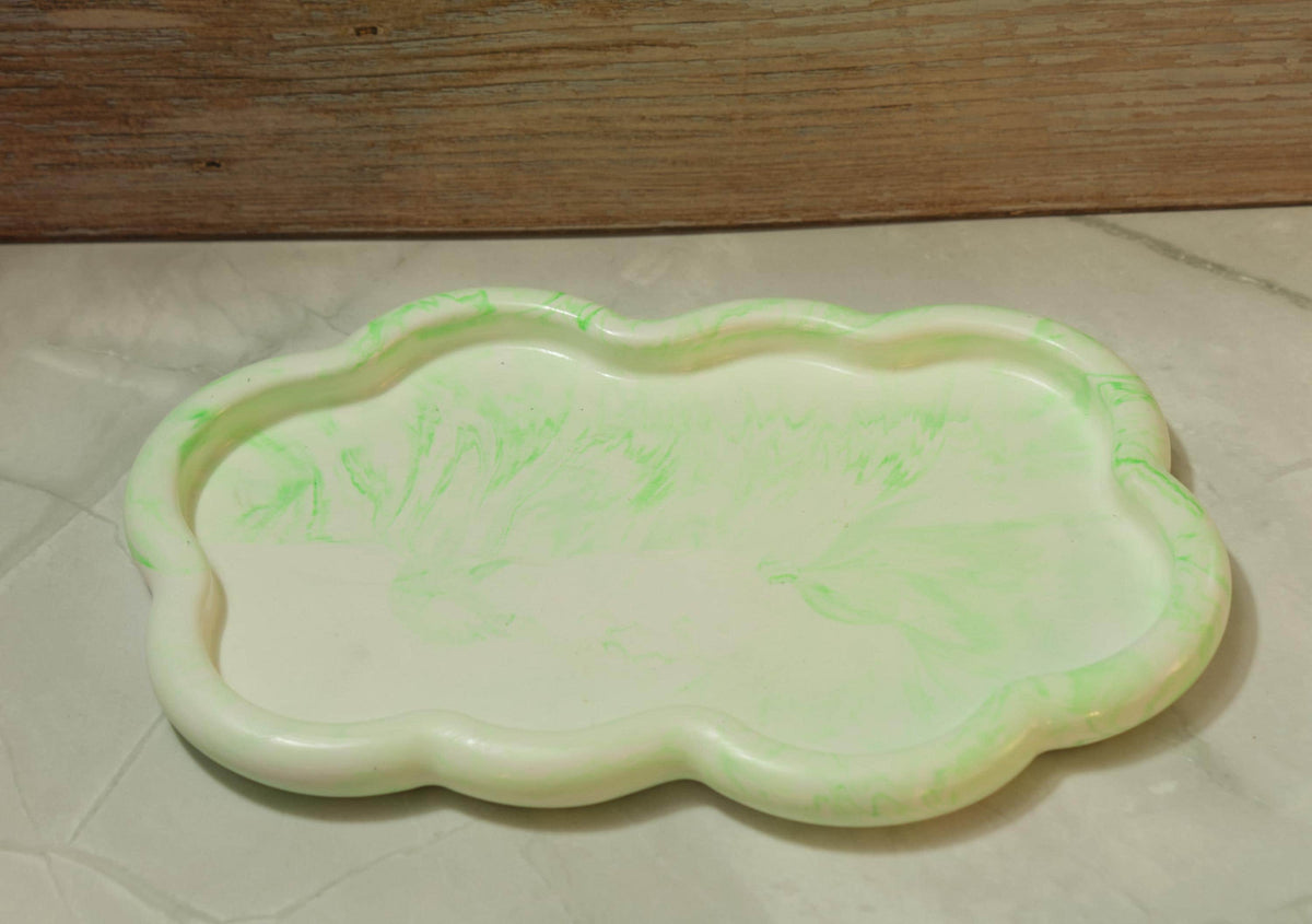 Luxury Eco-resin Bathroom Vanity Tray - Heavy Marbled Catchall Tray, Modern Cloud Shaped Jewelry Plate Countertop Deck The Horizon Wave Tray