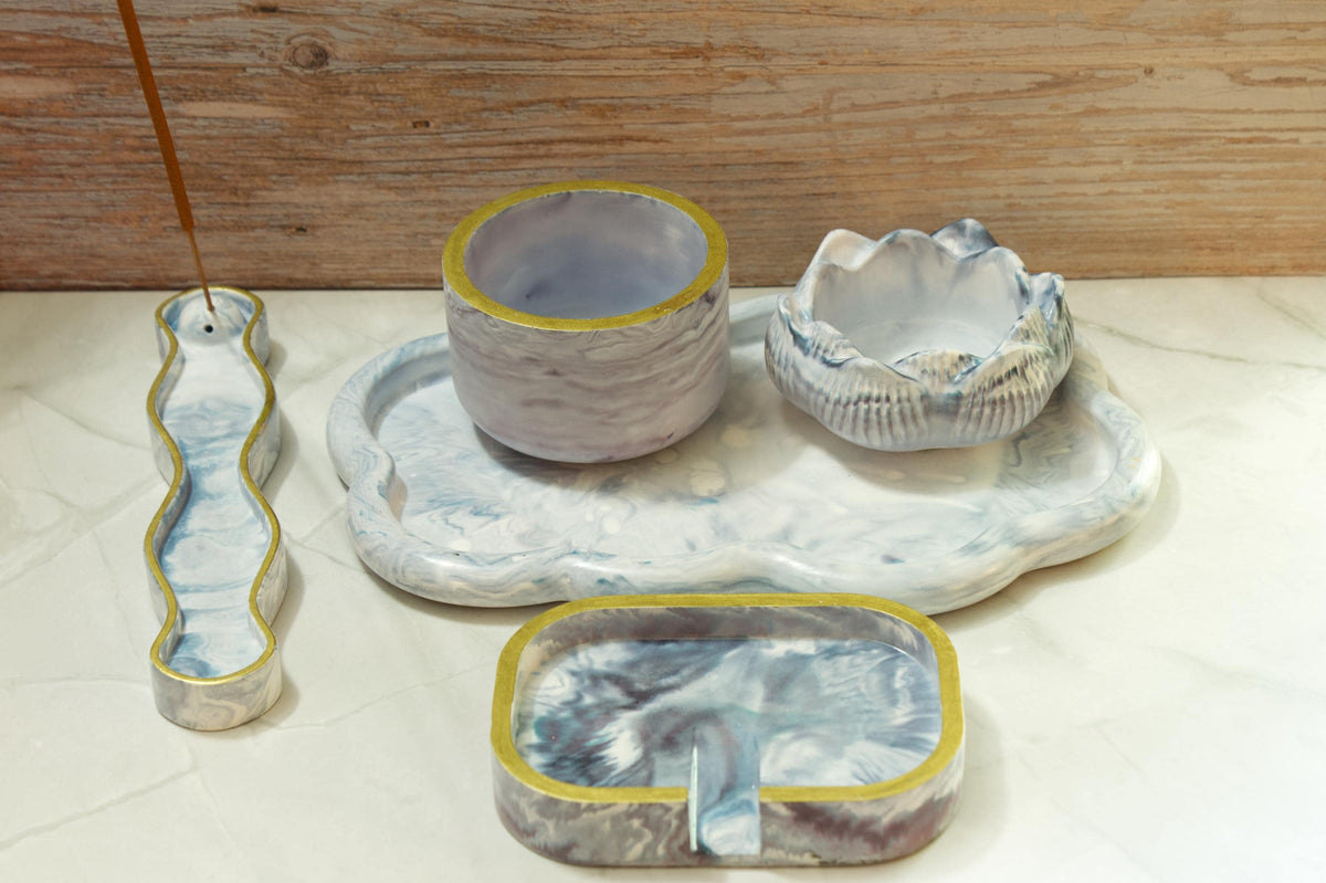 Luxury Eco-Resin Makeup Brush Holder Cup - Marbled Vanity Jar, Open Top Canister Organizer.