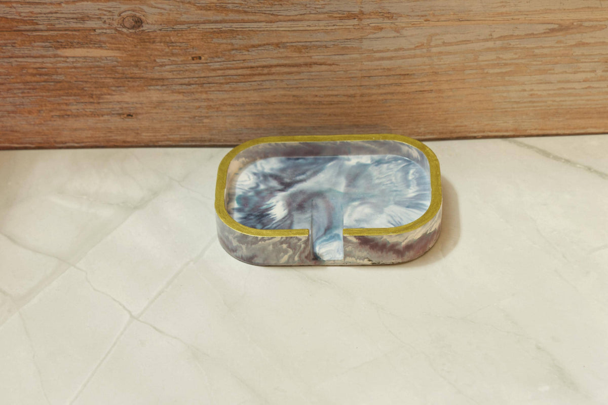 Modern Eco-resin Bar Soap Holder with Drainage - Marbled Stone Soap Tray, Waterproof Bathroom Counter Deck - The Horizon Soap Throne