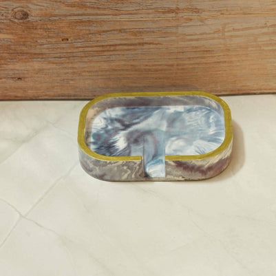 Modern Eco-resin Bar Soap Holder with Drainage - Marbled Stone Soap Tray, Waterproof Bathroom Counter Deck - The Horizon Soap Throne