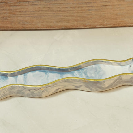 Organic Wavy Eco-resin Incense Stick Burner - Marbled Stone Ash Catcher, Modern Aromatherapy Meditation Deck - The Horizon Wave Incense Dock