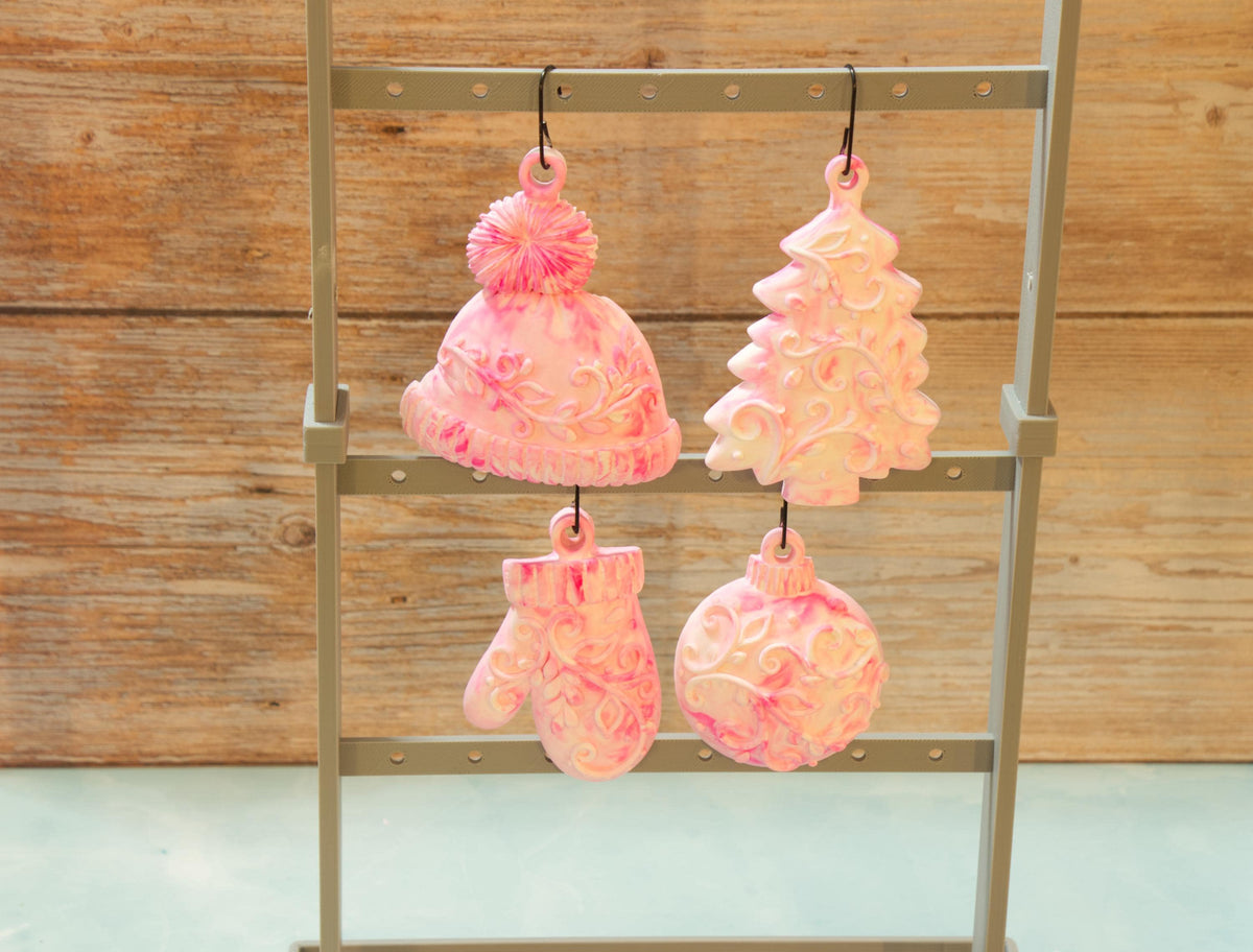 Hand Poured Eco Resin Christmas Ornaments Set of 4 | Marbled Stone Holiday Decor | Keepsake Christmas Tree Ornaments Gift Pack