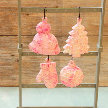 Hand Poured Eco Resin Christmas Ornaments Set of 4 | Marbled Stone Holiday Decor | Keepsake Christmas Tree Ornaments Gift Pack
