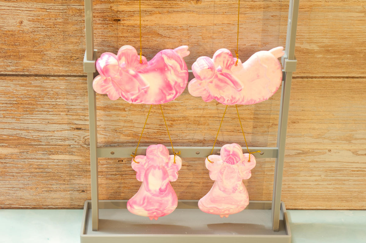 Hand Poured Eco Resin Christmas Ornaments Set of 4 | Marbled Stone Holiday Decor | Keepsake Christmas Tree Ornaments Gift Pack