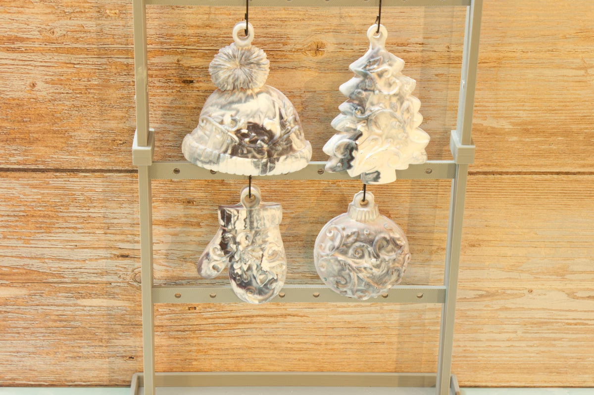 Hand Poured Eco Resin Christmas Ornaments Set of 4 | Marbled Stone Holiday Decor | Keepsake Christmas Tree Ornaments Gift Pack
