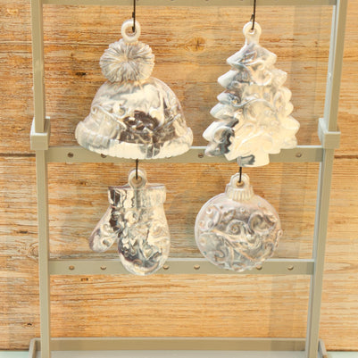 Hand Poured Eco Resin Christmas Ornaments Set of 4 | Marbled Stone Holiday Decor | Keepsake Christmas Tree Ornaments Gift Pack