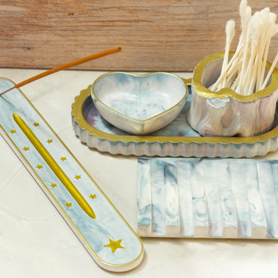 Custom Eco-Resin Vanity Set Builder - Build Your Own 5pc Bathroom Set, Pixie Meadow Collection, Swirled Pastel Cosmetic Organizer